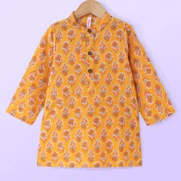 Babyhug Cotton Woven Cambric Full Sleeves Kurta Pyjama Set Floral Print - Yellow image 5