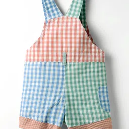 ToffyHouse Corduroy Woven Half Sleeves T-Shirt & Dungaree with Checks - Mint Red & Blue image 5