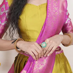 Fabcartz Zari Woven Design Semi-Stitched Lehenga & Unstitched Blouse With Dupatta image 2