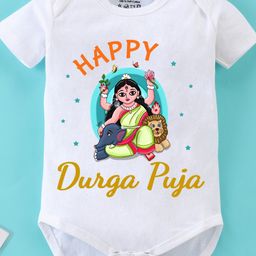 BLUSHES Infants Happy Durga Puja Printed Pure Cotton Bodysuit-picture-19