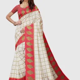 KSUT Off-White & Red Printed Saree With Blouse-image-75