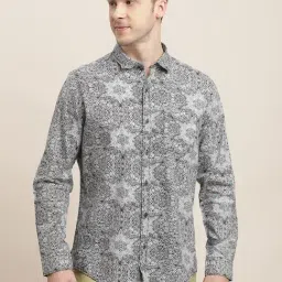 Turtle Grey Cotton Slim Fit Printed Shirt-image-52