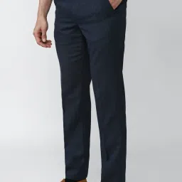 Van Heusen Navy Slim Fit Checks Trousers image 3