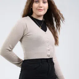 MONTE CARLO Beige Solid Cardigan image 3