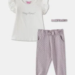 R&B Kids Multi Printed Regular Fit Top & Pants Set With Headband-picture-13
