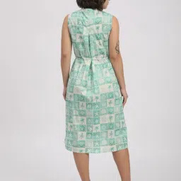 R&B Beige & Aqua Cotton Geometric Print A-Line Dress image 2