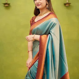 Mitera Woven Design Zari Silk Blend Designer Banarasi Saree image 5