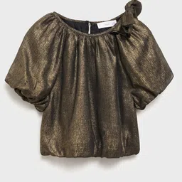 Mango Kids Puff Sleeve Tie-Up Detail Sheen Top-picture-5
