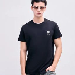 Iconic Black Regular fit Solid T-Shirt-picture-5