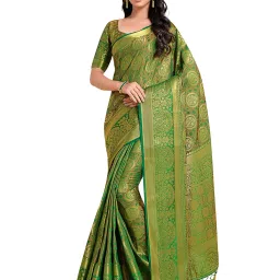 Mimosa Green Floral Saree with Unstitched Blouse image 1
