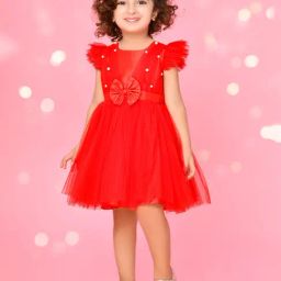 Saka Designs Kids Red Applique Dress-picture-10