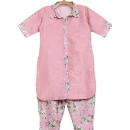 Ahalyaa Kids Pink Floral Print Kurta & Pants image 1