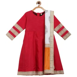 Ahalyaa Kids Red Regular Fit Kurta & Dupatta image 1