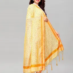 Satrani Beige Cotton Silk Woven Pattern Dupatta image 4