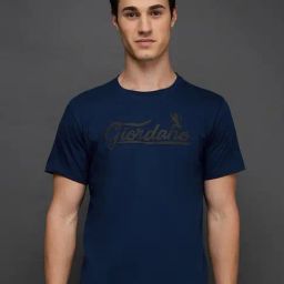 Giordano Blue Slim Fit Logo Printed T-Shirt-picture-17
