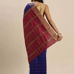 Blissta Blue Cotton Silk Chequered Saree With Unstitched Blouse image 2