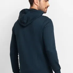 Spykar Teal Blue Cotton Regular Fit Printed Hooded Sweatshirt image 2