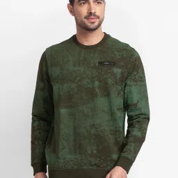 Spykar Green Cotton Slim Fit Printed Sweatshirt image 1