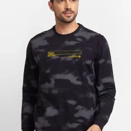 Spykar Black & Grey Cotton Slim Fit Camouflage Sweatshirt image 1