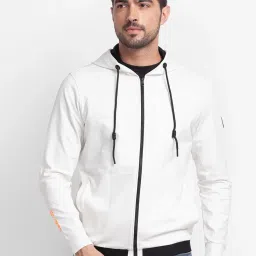 Spykar White Cotton Regular Fit Printed Hooded Sweatshirt image 1