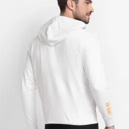 Spykar White Cotton Regular Fit Printed Hooded Sweatshirt image 2
