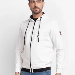 Spykar White Cotton Regular Fit Printed Hooded Sweatshirt image 3