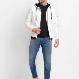 Spykar White Cotton Regular Fit Printed Hooded Sweatshirt image 5