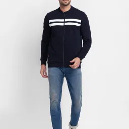 Spykar Navy & White Cotton Regular Fit Striped Sweatshirt image 5