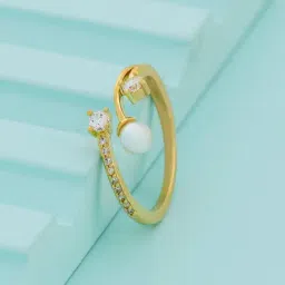 Kushal's Fashion Jewellery Pearl Gold Trendy Zircon Finger Ring for Women-image-95