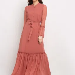 La Zoire Georgette Cuffed Sleeves Maxi Dress-picture-20