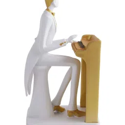 Tayhaa White & Golden Resin Piano Player Showpiece image 4