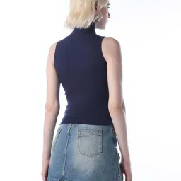 Only Navy Cotton Slim Fit Printed Top image 2