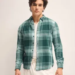 The Bear House Green Cotton Slim Fit Checks Shirt-image-91