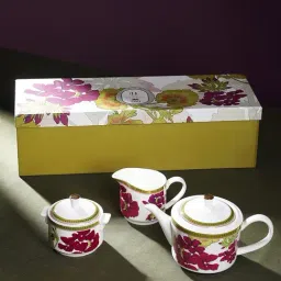 Pure Home and Living Red & Green Bone China Rosabay Printed Tea Sets - Set of 3-image-10