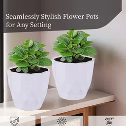 Kuber Industries Pink & White 4 Pieces Textured Flower Pots Planters image 3