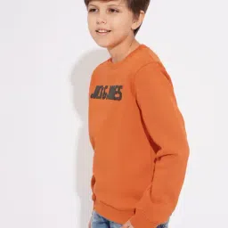 Jack & Jones Junior Boys Orange Cotton Blend Typography Sweatshirt image 3