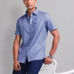 Ad By Arvind Blue Cotton Slim Fit Print Shirts-picture-37