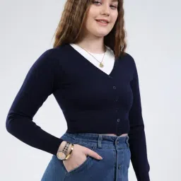 MONTE CARLO Navy Blue Solid Cardigan image 3