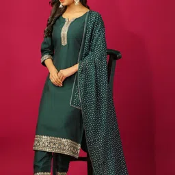 BANJANAN Women Self Design Silk Blend Kurta Sets With Dupatta image 2