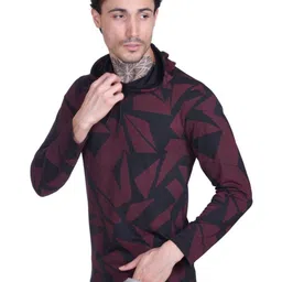 FIRST SLEEP Men Printed Hooded Pockets Slim Fit T-shirt image 4