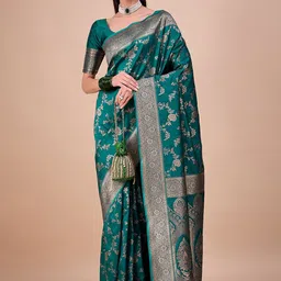 House of Pataudi Ethnic Motifs Woven Zari Banarasi Saree image 2