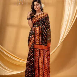 TANTLOOM Ethnic Motif Woven Design Handloom Jamdani Saree-image-21