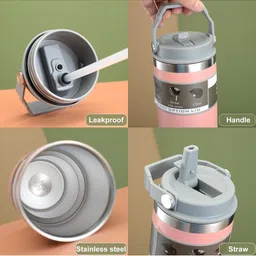 FAVRIA Pink & Grey Single Stainless Steel Solid Double Wall Vacuum Water Bottle image 4