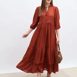 Styli Polka Dot Print Tie-Up Neck Puff Sleeve Fit & Flare Midi Dress-picture-20