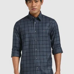 Tommy Hilfiger Men Windowpane Checked Spread Collar Regular Fit Pure Cotton Casual Shirt-image-37