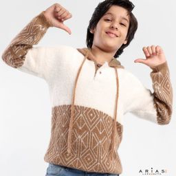 arias by lara dutta Arias Acrylic Knit Full Sleeve Color Block Jacquard Sweater with Hood - Multicolor-picture-28
