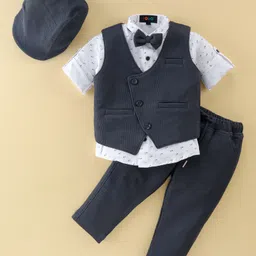 Robo Fry Full Sleeves Cotton Checkered Party Suit with Bow and Cap - Black-picture-19