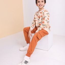 Ollington St. Cotton Full Sleeves Winter Wear Sweatshirt & Lounge Pant Set Zebra Print - Beige & Brown-image-84