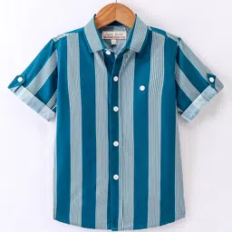 JASH KIDS Cotton Woven Half Sleeves Shirt Striped - Teal Blue-picture-18