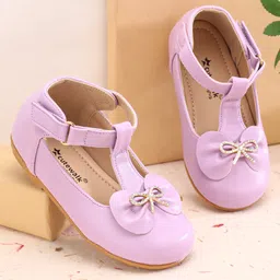 Cute Walk by Babyhug Slip On Ballerinas with Velcro Closure & Bow Applique - Purple-picture-19